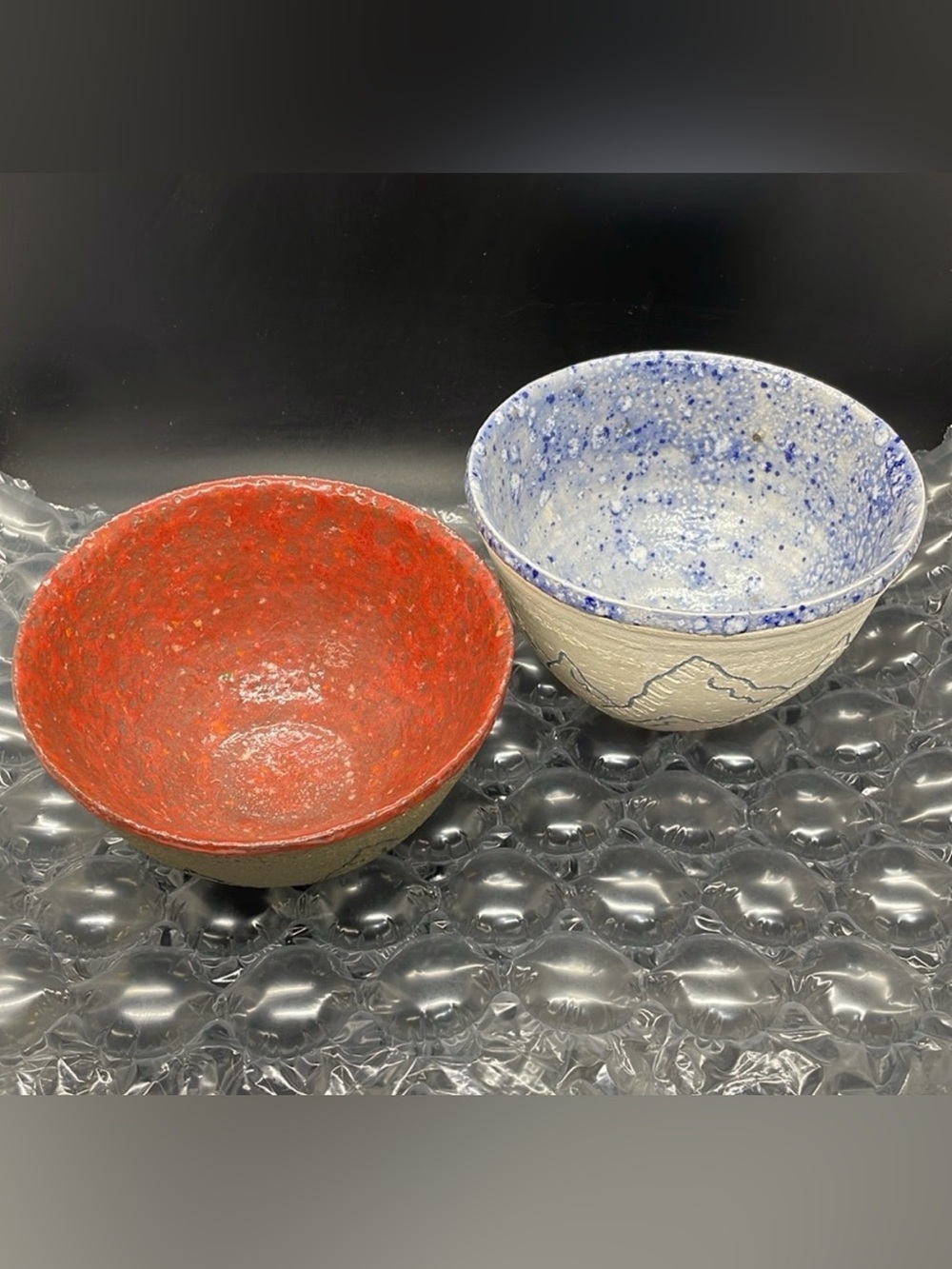 DMinoz Studios Red and Blue Pottery trinket catch all bowls Mountains Set of 2